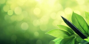 绿叶上的精致钢笔