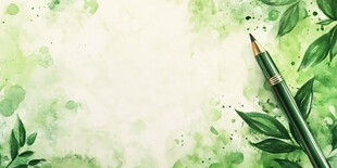 绿叶水彩背景的铅笔图景