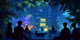 科技与自然融合的会议场景