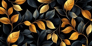 黑金树叶无缝图案背景