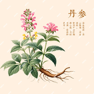 丹参植物手绘插画展示