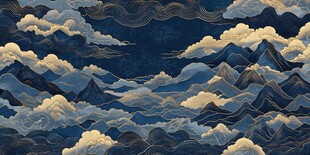 中式云海山川国风插画