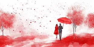 漫步红雪间的浪漫情侣