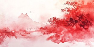 水墨红韵山水景