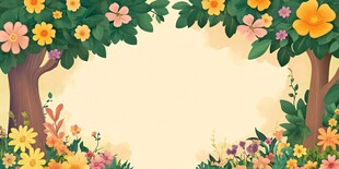 春日繁花烂漫风景插画