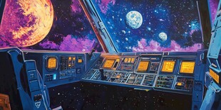 飞船驾驶舱外的梦幻宇宙