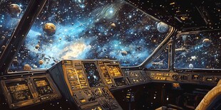星际飞船驾驶舱内的璀璨宇宙