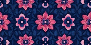 深蓝底粉花精美花卉图案