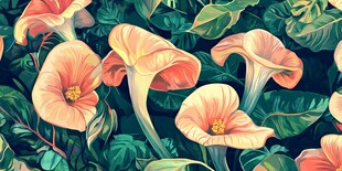 粉艳海芋与繁茂绿叶插画