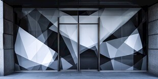 几何图案装饰的现代玻璃门