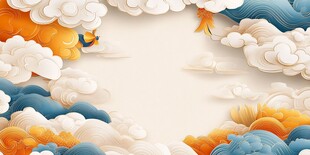 国风云朵飞鸟梦幻背景图