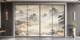 中式山水意境移门装饰画