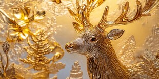 金色麋鹿与梦幻森林景致