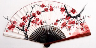 中式手绘梅花折扇