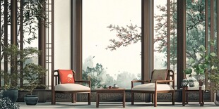 中式雅致茶室窗前休憩场景