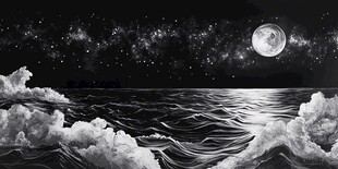 月夜下的浩瀚海洋与繁星