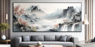 中式客厅的山水挂画景致