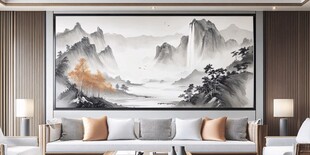 中式客厅中的山水艺术挂画