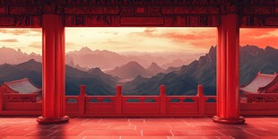 红柱揽胜 远山暮霭入画境