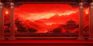 中式红韵山水舞台场景