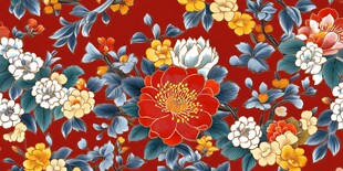 中式繁花红底精美图案