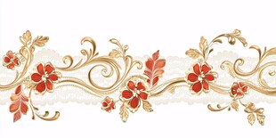 金色花纹红色花朵装饰带