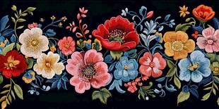 缤纷花卉刺绣图案装饰画