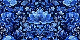 蓝色花卉复古风图案设计