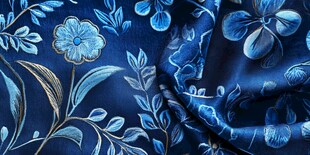 深蓝花卉刺绣布料纹理