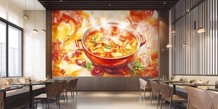 餐厅内色彩鲜艳的美食壁画