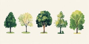 五款多样风格树木插画