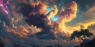 梦幻星空下的孤树奇景