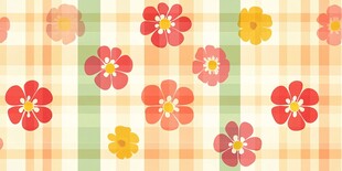 格子底上的缤纷花朵图案