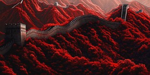壮丽红景中的雄伟长城