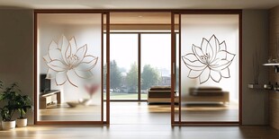 中式莲花图案玻璃隔断空间