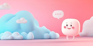 可爱云朵旁的棉花糖小人