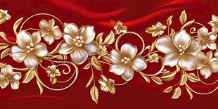 红底金色花卉华丽装饰图案
