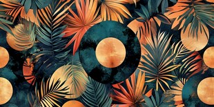 热带植物几何图案背景