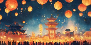 古街灯会夜 灯笼映楼阁