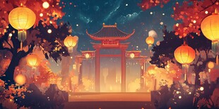 古风夜景中的璀璨灯笼