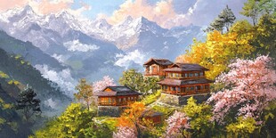 山间秋景中的秀丽山居