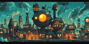 蒸汽朋克风的奇幻机械城市