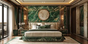 奢华绿调大理石风卧室设计
