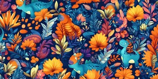 奇幻恐龙花卉图案背景