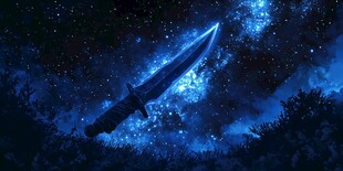 夜空中悬浮的神秘蓝光匕首