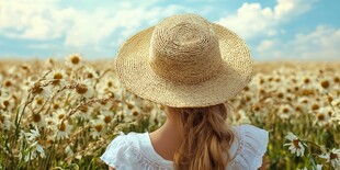 少女漫步于雏菊田野间