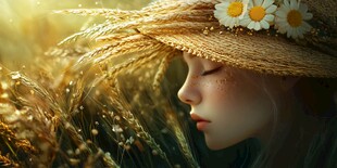 戴雏菊草帽的田园少女