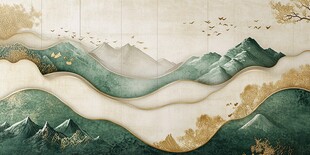 中式山水金纹立体装饰画