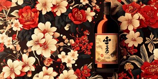 中式花卉背景下的特色美酒