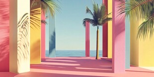 梦幻海滨彩色柱廊景观